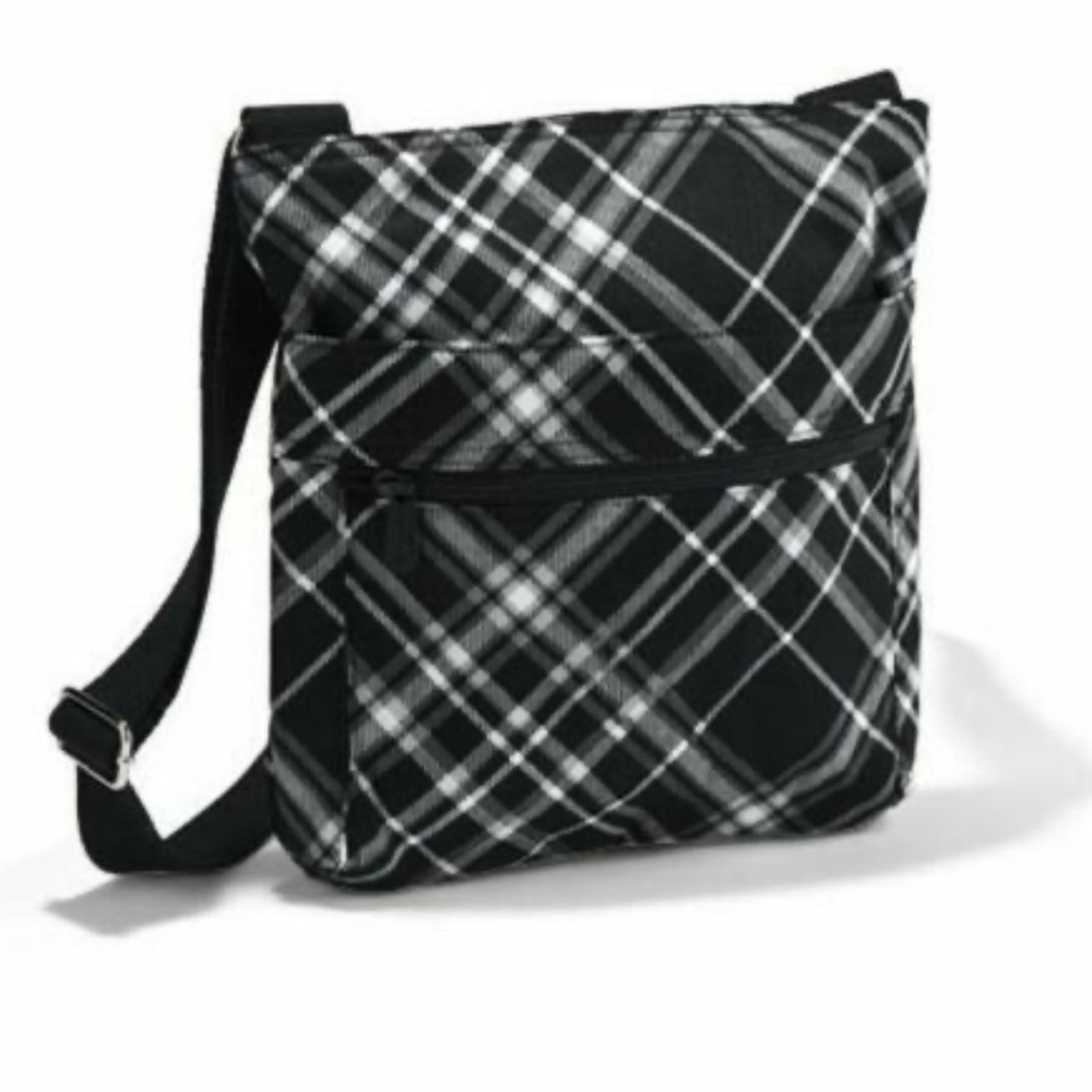 thirty-one Bag Crossbody Purse Black White Plaid Academia Preppy Classic